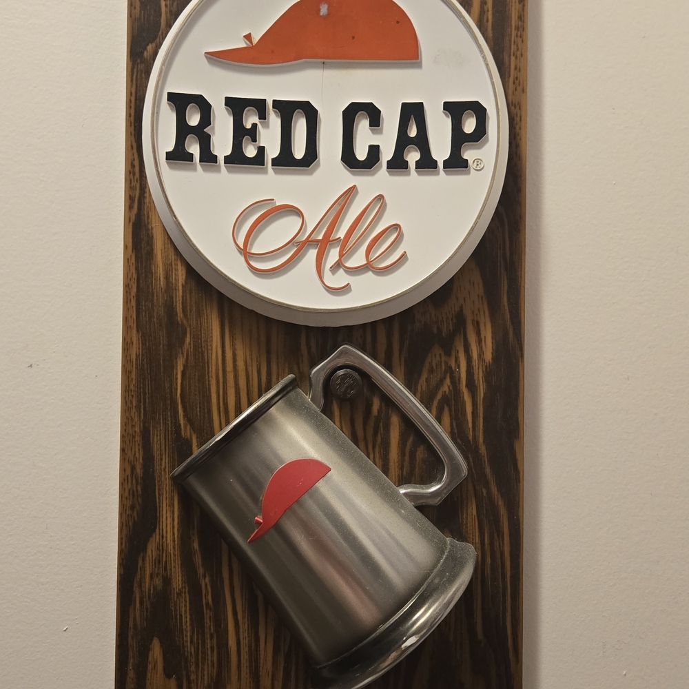 Vintage Red Cap Ale 8×16 Faux Wood Wall Plaque with Mug